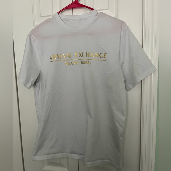 Armani Exchange White Tee with Gold Accents - Picture 1 of 5